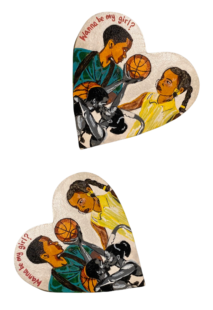"Love & Basketball" Original Painted Heart Canvas Art