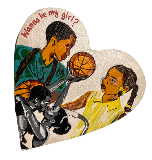 "Love & Basketball" Original Painted Heart Canvas Art