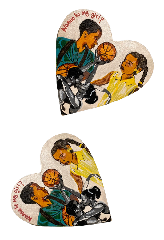 "Love & Basketball" Original Painted Heart Canvas Art